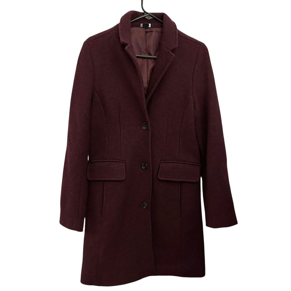 Lands End Maroon Women's Boiled Wool Button Up Pea Coat Size 8
